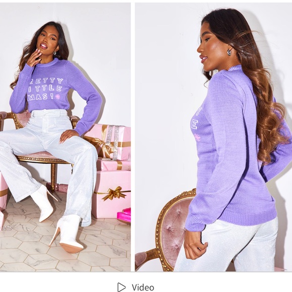 PRETTYLITTLETHING LILAC XMAS CHRISTMAS SWEATER size:M - Picture 4 of 12